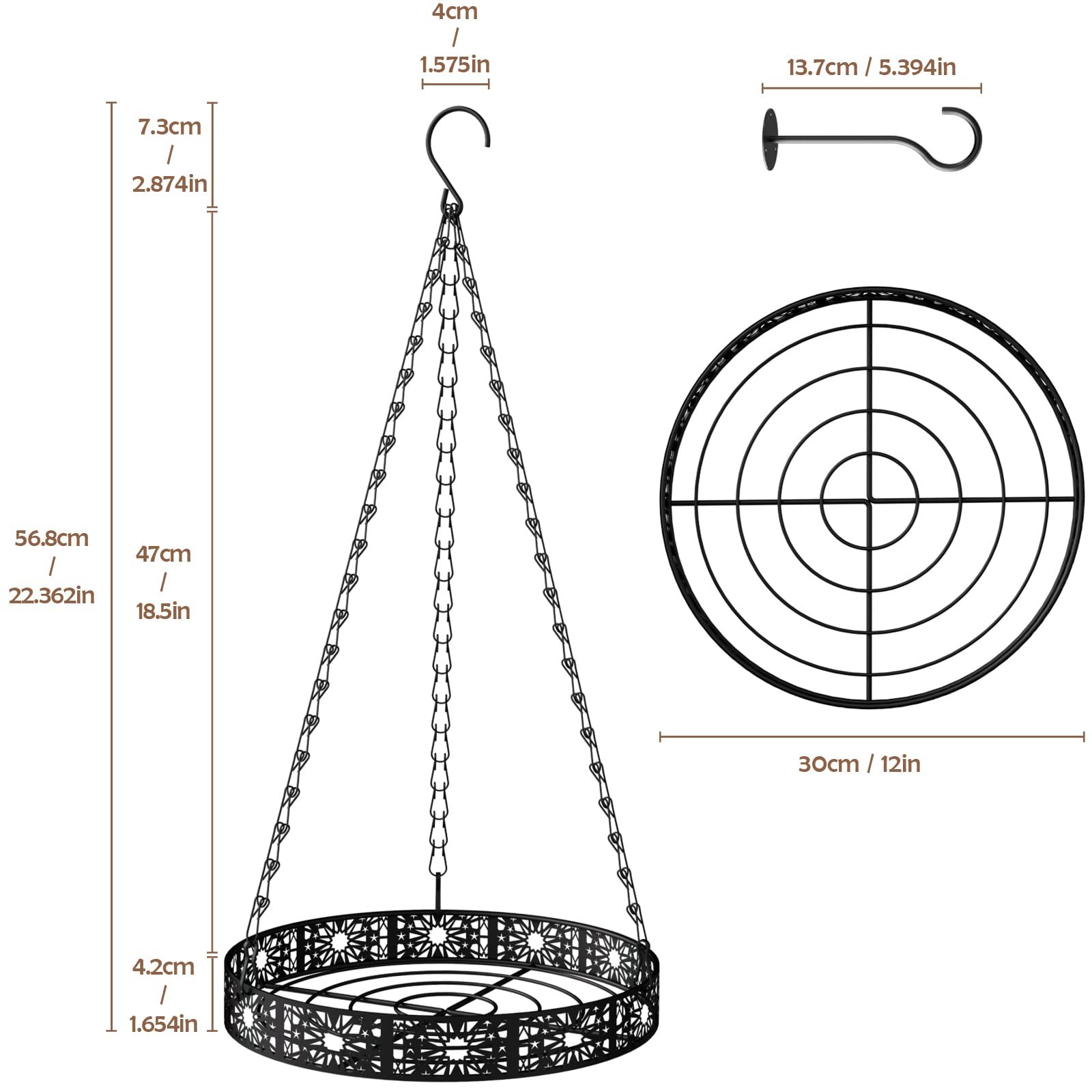 Підвісне кашпо Bomclap металеве зі стельовим гачком та ланцюжком, чорне, фото №3 Підвісне кашпо Bomclap металеве зі стельовим гачком та ланцюжком, чорне, фото №3