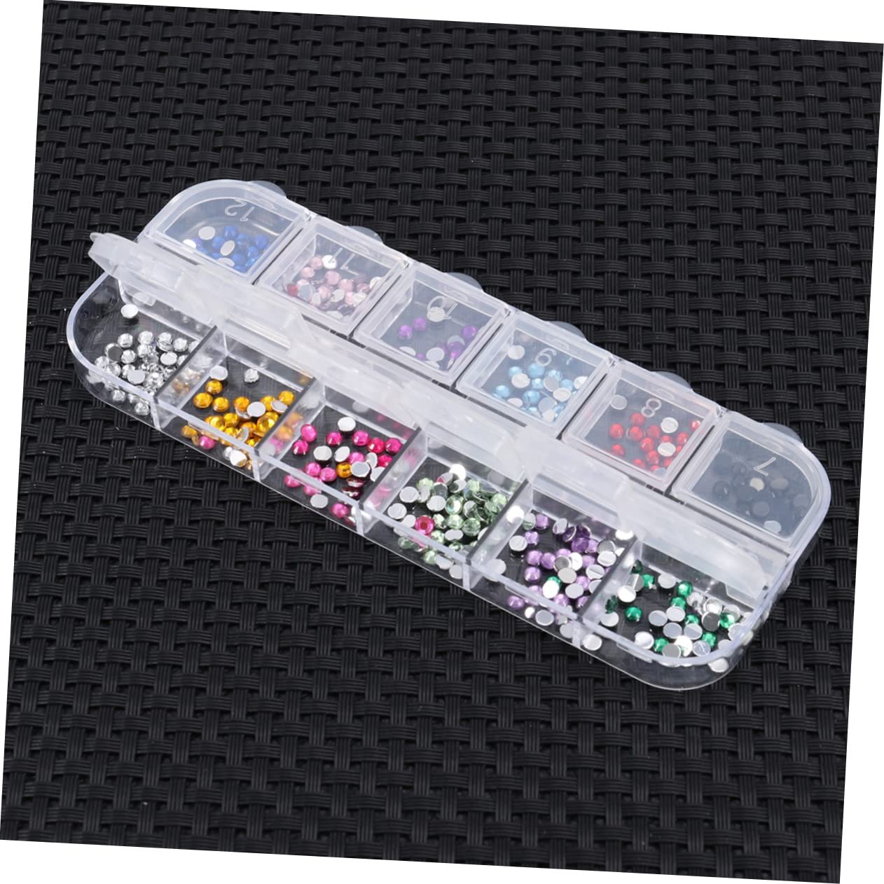 Стрази Healeved плоска задня частина, круглий діамантовий зріз, скляні з прозорим контейнером, кольорові, фото №4