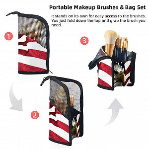 Набір пензлів для макіяжу з сумкою-органайзером 12 штук American Eagle USA Flag Colored-137 synthetic.ua - Фото 1