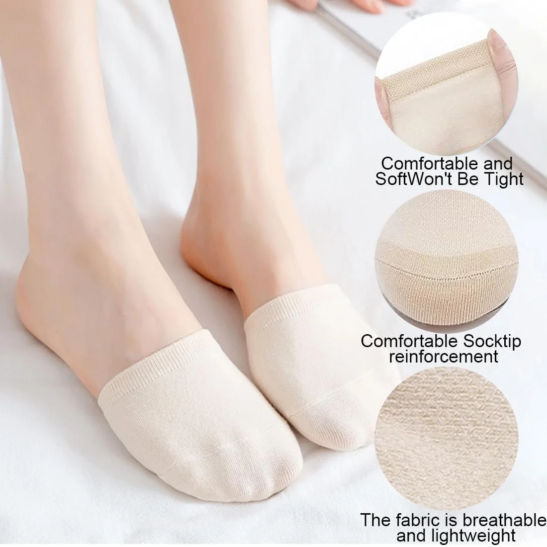 Женские носки с пальцами, полуноски с силиконовой подушечкой, носки для балеток, невидимые полуноски, дышащие, нескользящие носки для передней части стопы, подкладки для балеток и высоких каблуков, 4 пары, фото №4