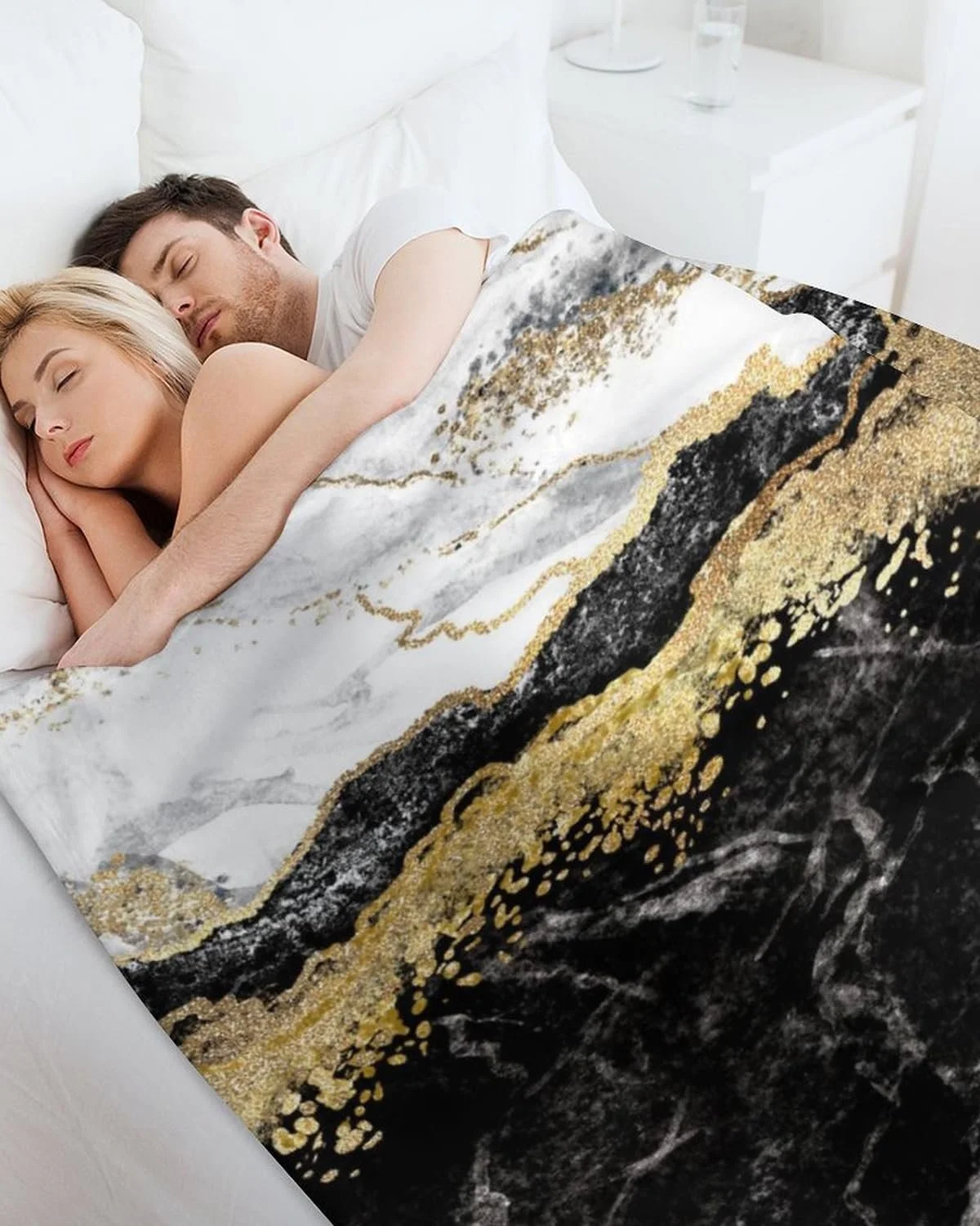 Одеяло Highdi 3D Мягкое Пушистое Теплое Осеннее Зимнее Теплое Одеяло Детское Одеяло Пушистое Одеяло для Дивана Флисовое Одеяло как Покрывало Одеяло для Кровати (150 x 200 см, Черное Золото), фото №3
