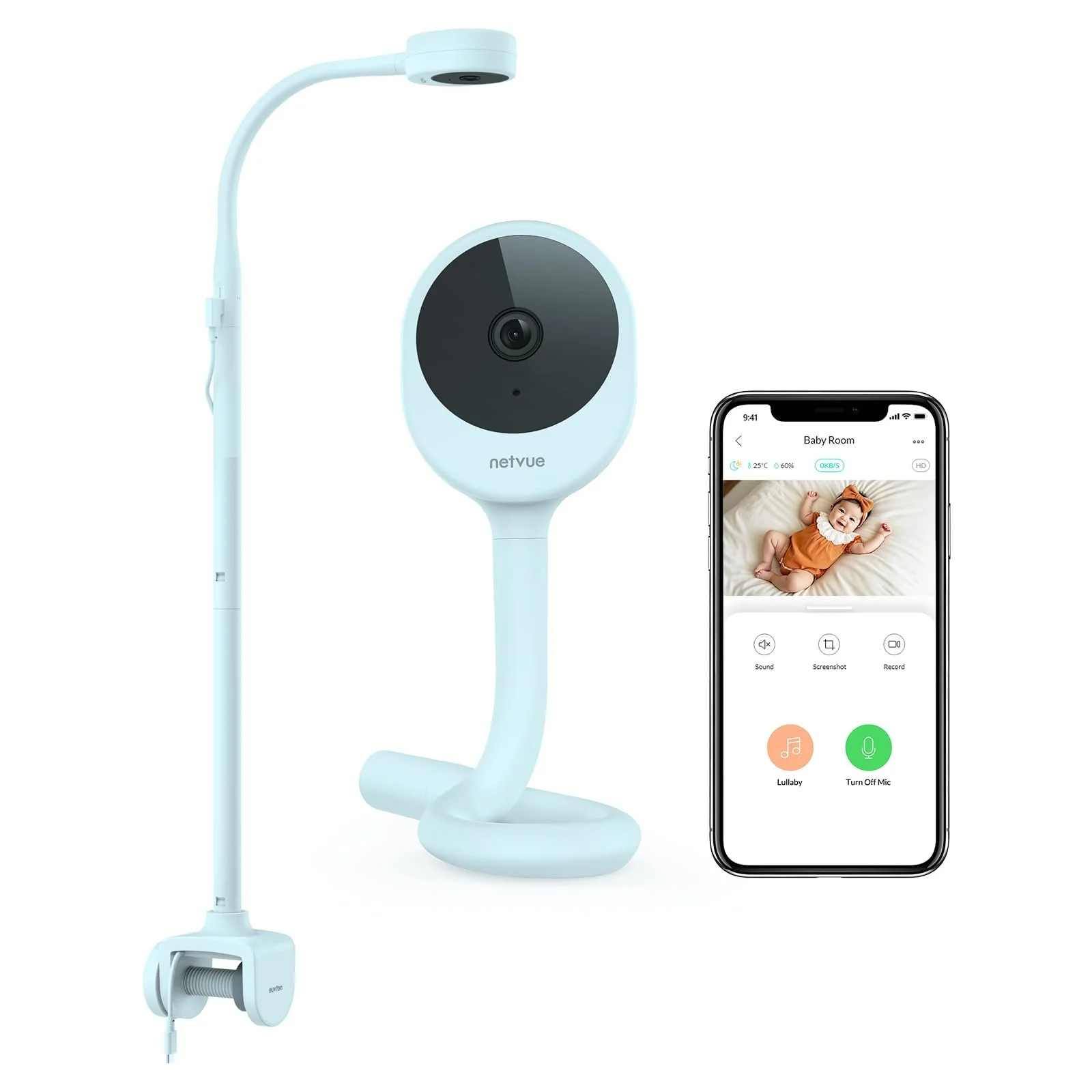 Видеоняня NETVUE 1080P App Two-Way Audio Motion Detection Sleep Analysis Blue 4-in-1 Holder, фото №1 Видеоняня NETVUE 1080P App Two-Way Audio Motion Detection Sleep Analysis Blue 4-in-1 Holder, фото №1