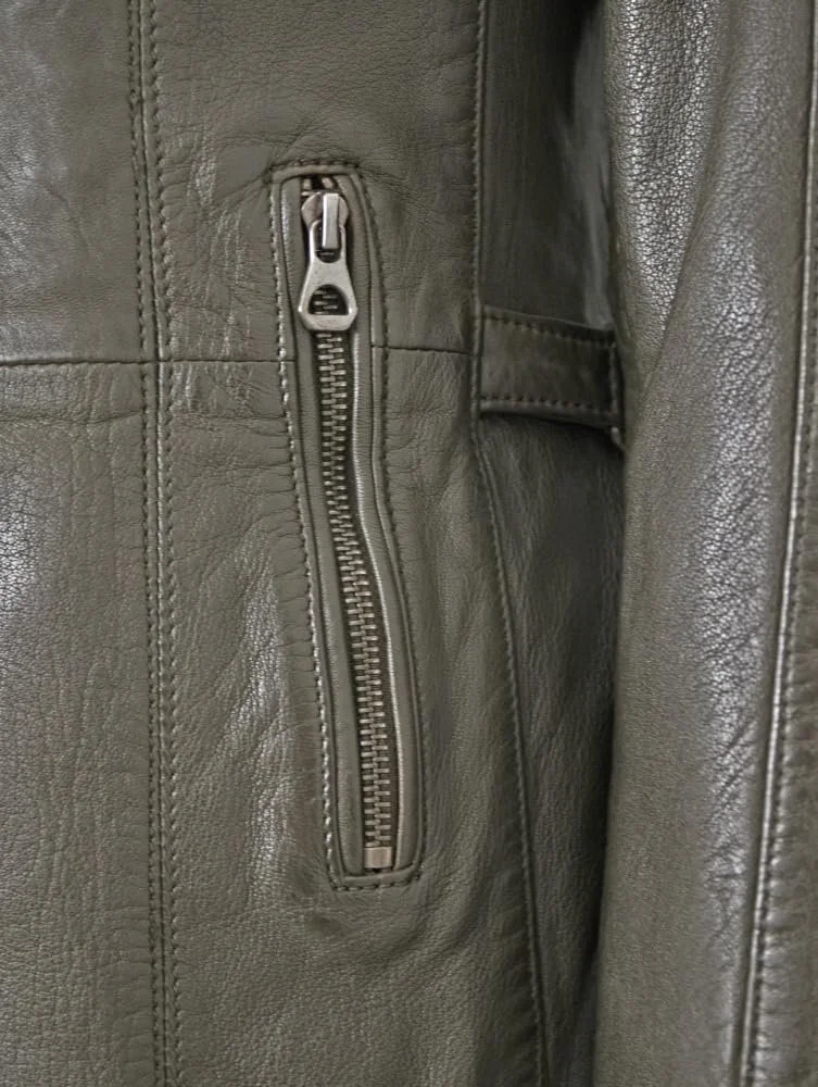 Шкіряне пальто з капюшоном Gipsy by Mauritius Lamb Nappa оливкового кольору, фото №6