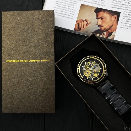 Годинник Forsining 8130 Black-Gold-Black, фото №5