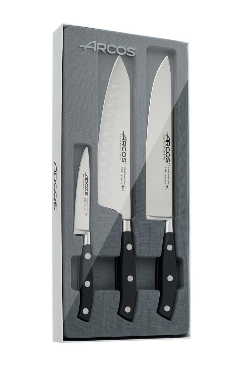 Набір ножів Arcos Riviera 3 предмети: монтажний ніж, Santoku, ніж шеф-кухаря, нержавіюча сталь Nitrus, руків'я Polyoxymethylene (POM), чорний, фото №1