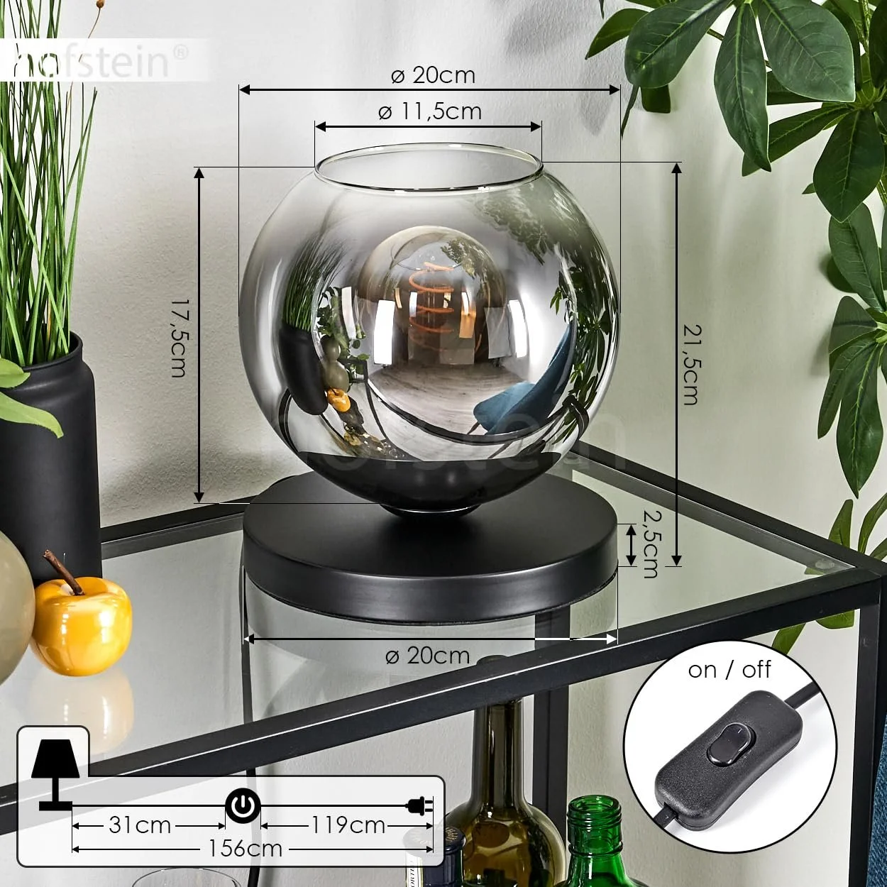 Настільна лампа Koyoto Metal/Glass Modern Retro/Vintage 20 см E27 Black/Smoke/Clear, фото №5