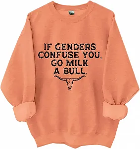 Винтажный свитшот с круглым вырезом и надписью "If Genders Confuse You Go Milk A Bull" - Фото 1