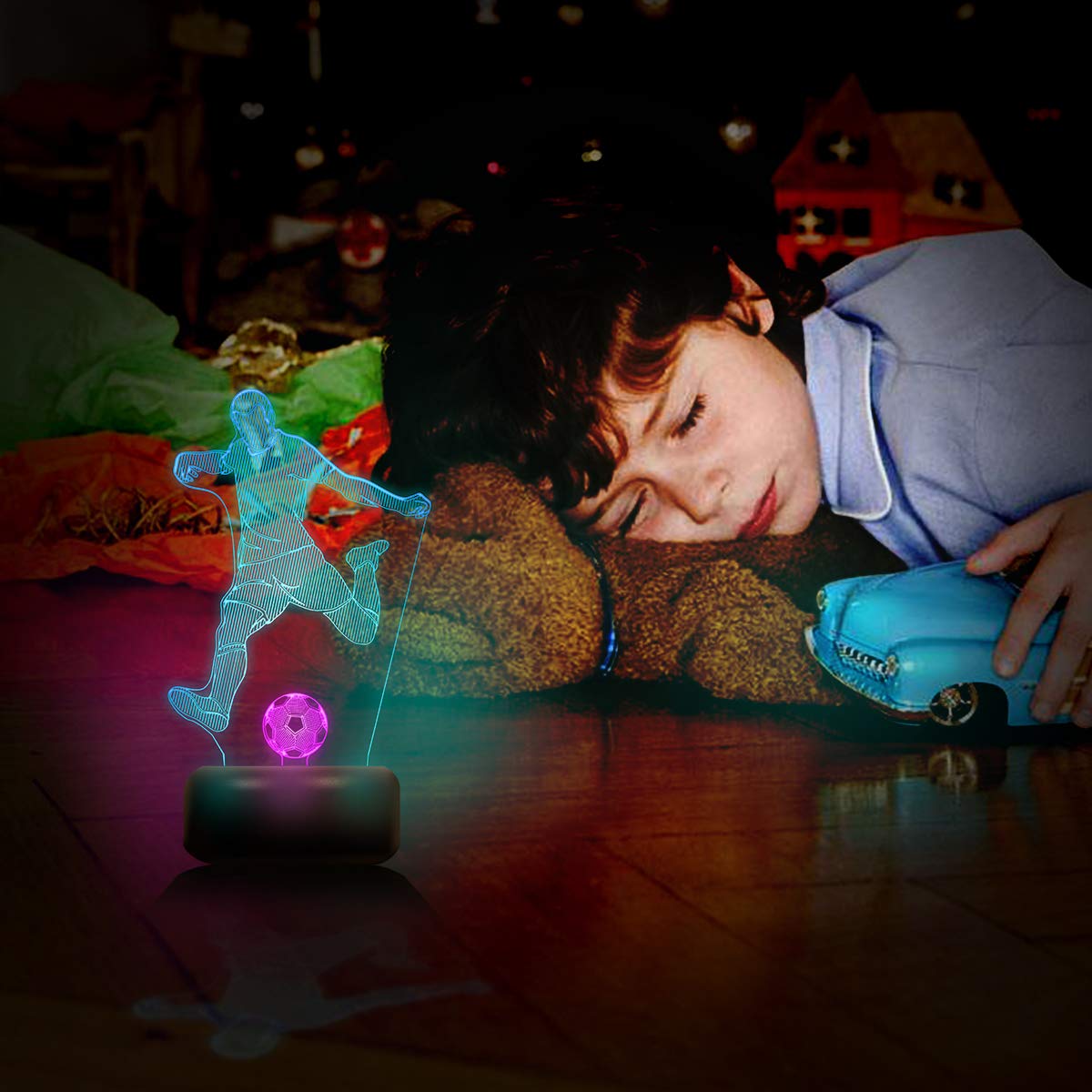 Лампа 3D LED Ночник Футбол Настольная Лампа Детская с USB Зарядка или База на Батарейках, фото №6