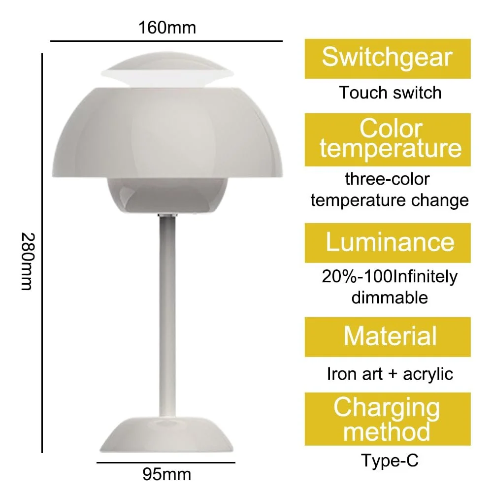 Настільна лампа Flowerpot Mushroom Lamp LED акумуляторна USB 3 колірні температури Сіра, фото №2