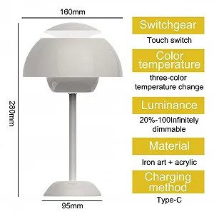Настільна лампа Flowerpot Mushroom Lamp LED акумуляторна USB 3 колірні температури Сіра synthetic.ua - Фото 1