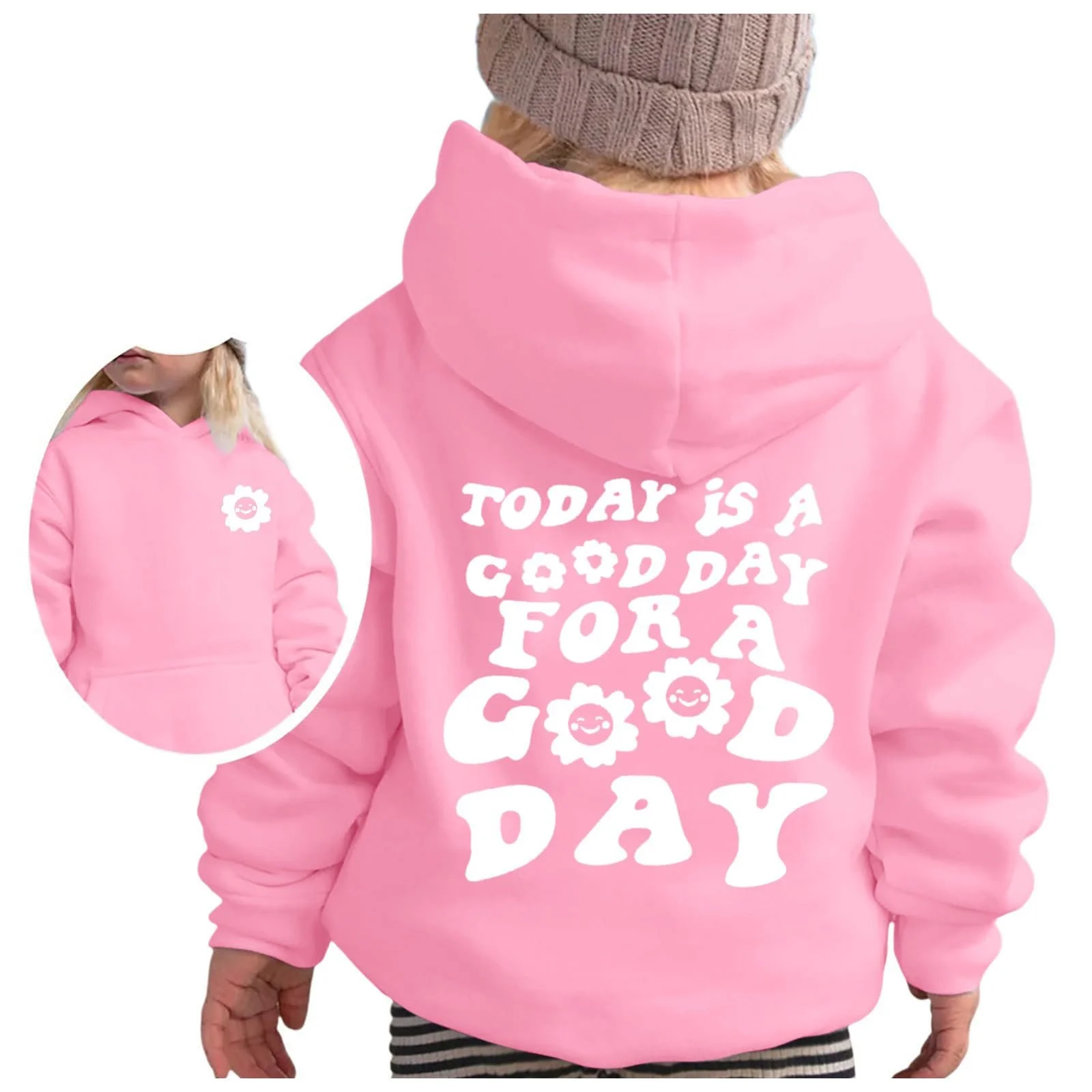 Худи для девочки с принтом, теплый зимний пуловер с длинными рукавами, карманами и капюшоном для малышей, детей и подростков, мягкая и удобная повседневная одежда, фото №4