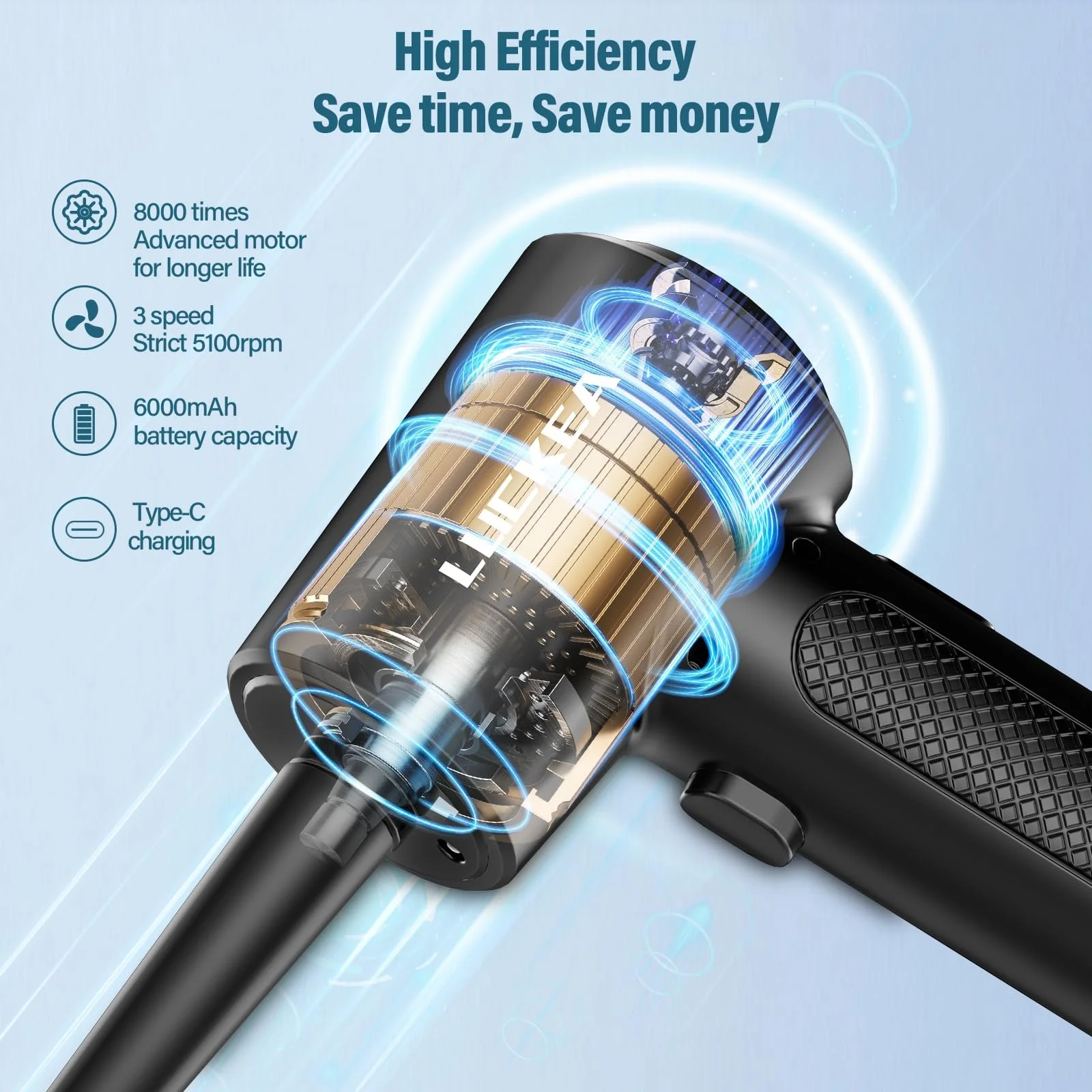 Электрический очиститель воздуха 3-скоростной 6000 mAh с насадками и щетками, фото №6 Электрический очиститель воздуха 3-скоростной 6000 mAh с насадками и щетками, фото №6