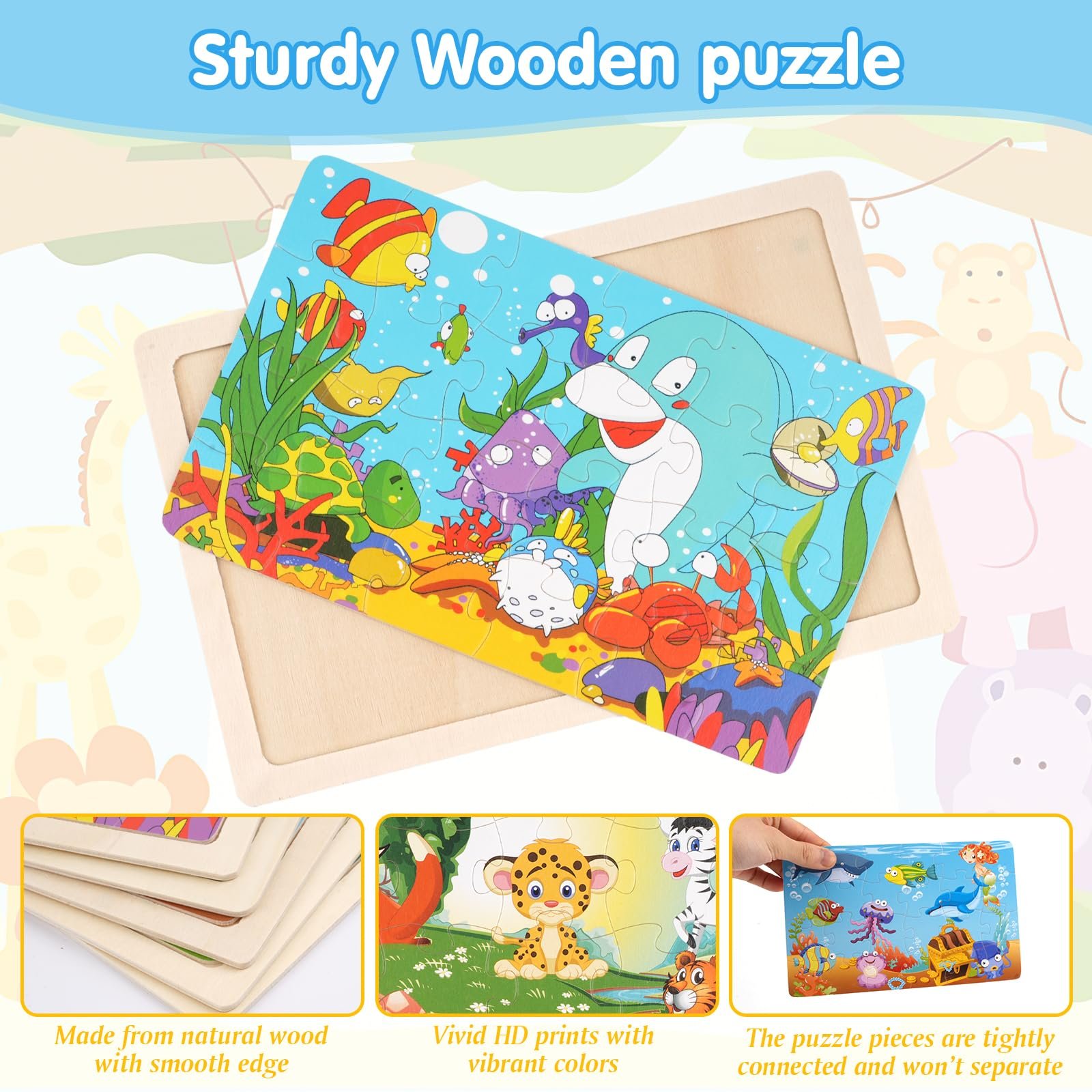 Деревянный пазл 5 × 24 элемента 5 миров животных 15 × 22,5 см, фото №4