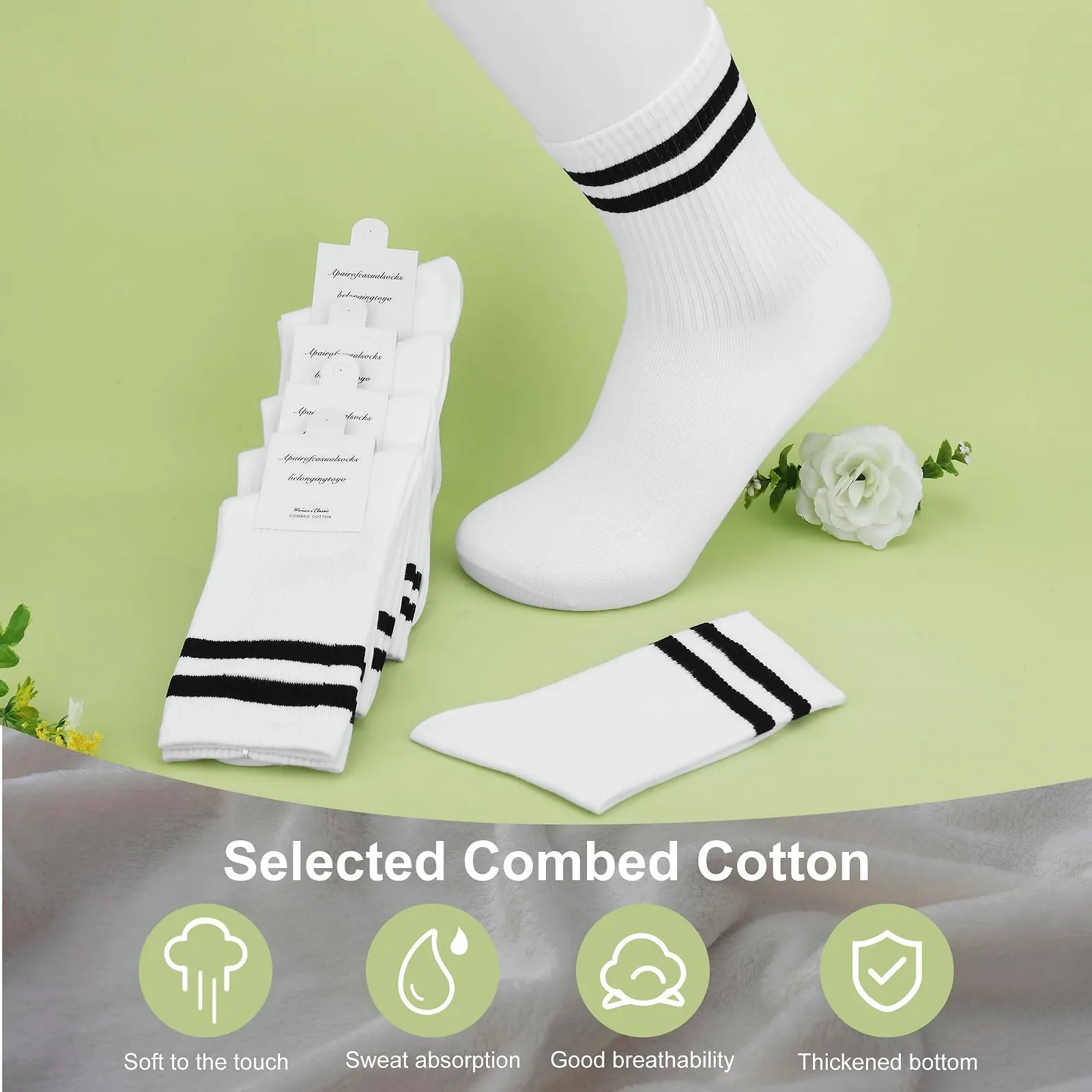 Носки теннисные White Cotton Женские Белый, 6 пар, фото №5