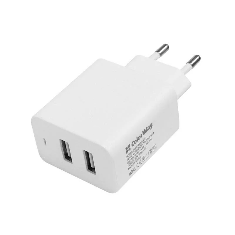 Сетевое зарядное устройство ColorWay AutoID (2USBx2.4A) White (CW-CHS016-WT), фото №1