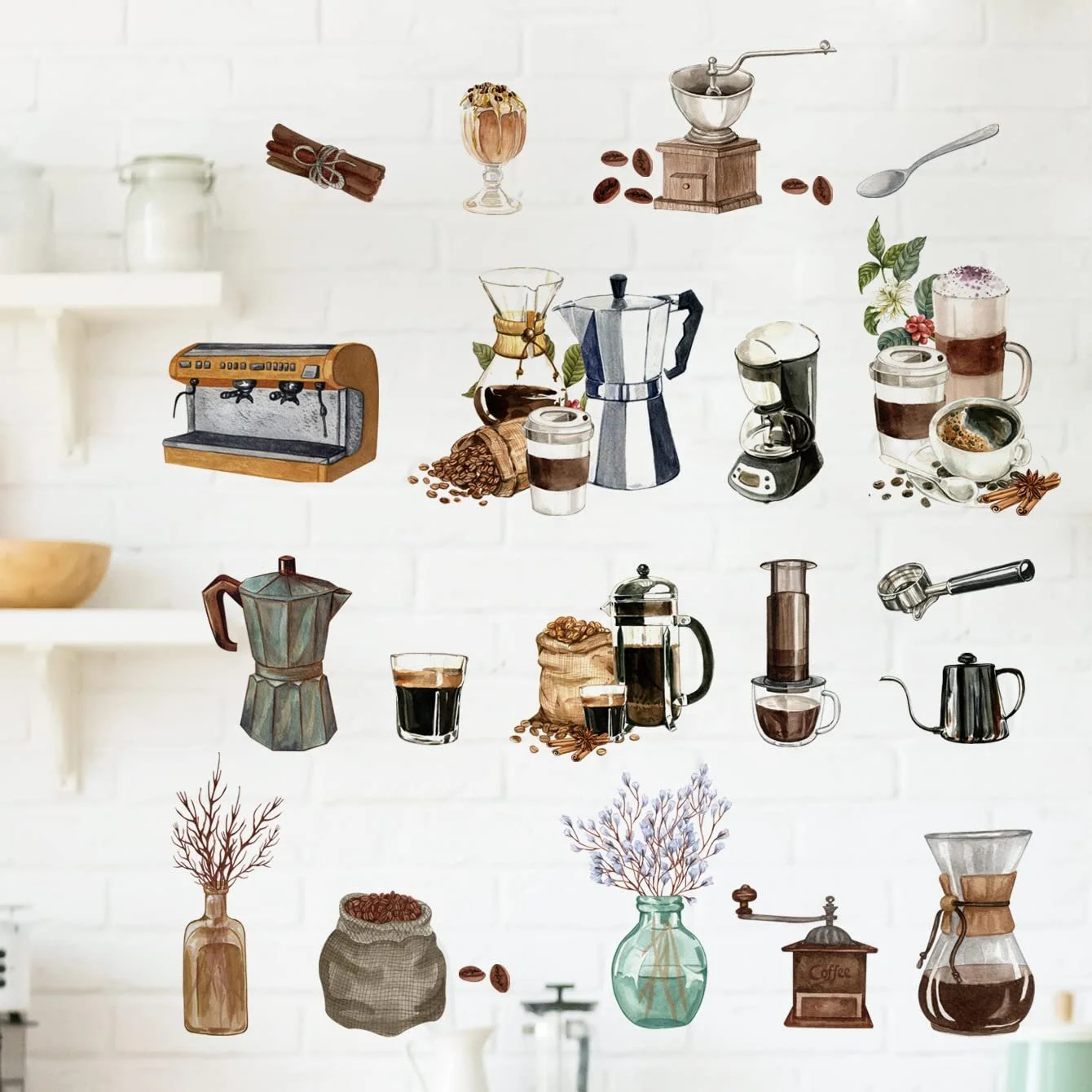 Наклейка на стіну Runtoo Кавова чашка та зерна Самоклеюча, фото №2