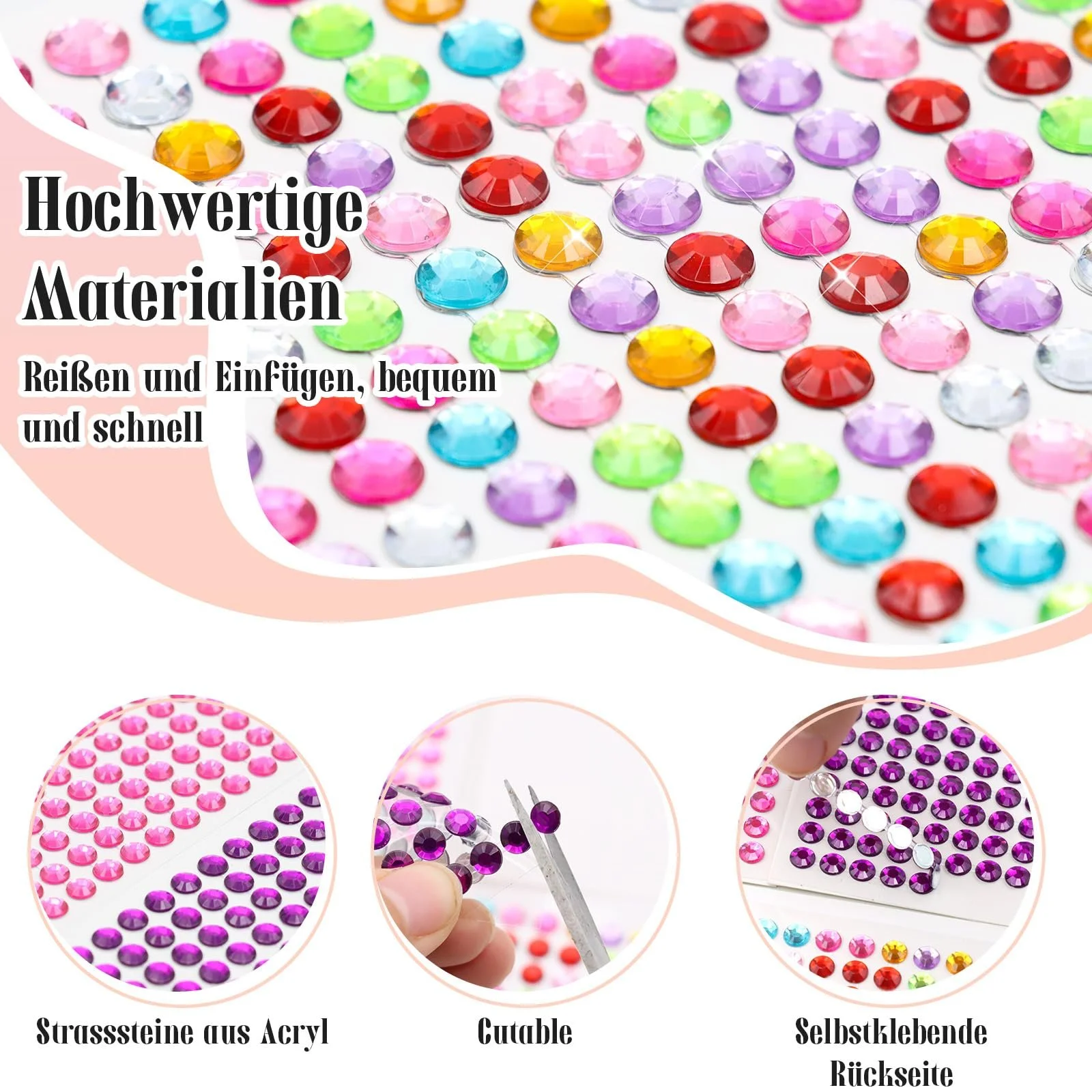 Стразы VEGCOO Полукруглые Блестящие Самоклеящиеся Разноцветные 6 мм, фото №3