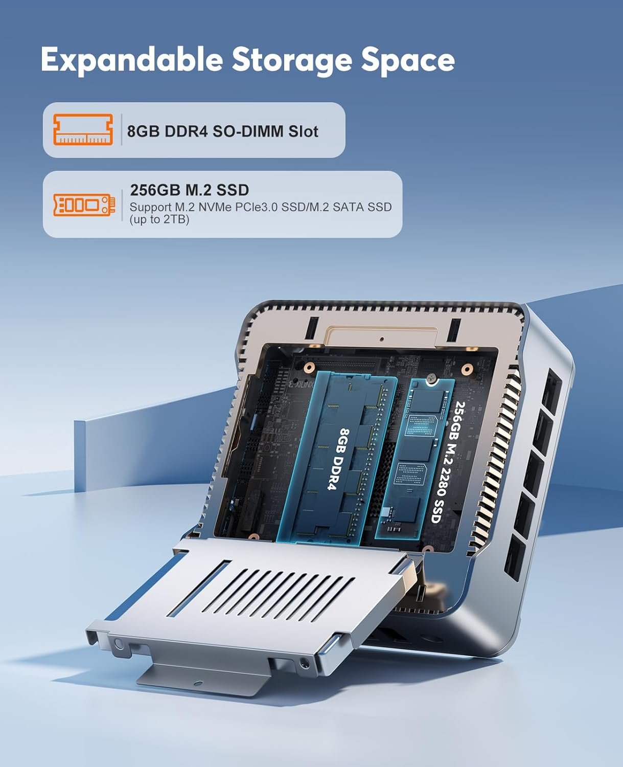 Мини ПК NiPoGi GK3PLUS / Intel Alder Lake-N97/ RAM 8GB / SSD 256GB / 1 x HDMI / 1 х LAN / Wi-Fi 6 / Bluetooth / Windows 11 / Серебристый, фото №6