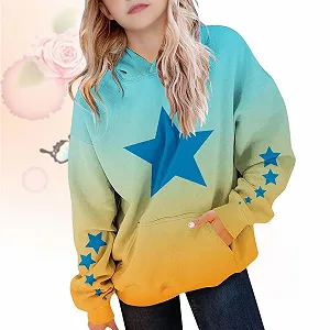 Пуловер Девочка Толстовка Худи с капюшоном Модный градиент Карман-кенгуру Пуловер Девочка Градиент выцветает Не 3-14 лет synthetic.ua - Фото 1