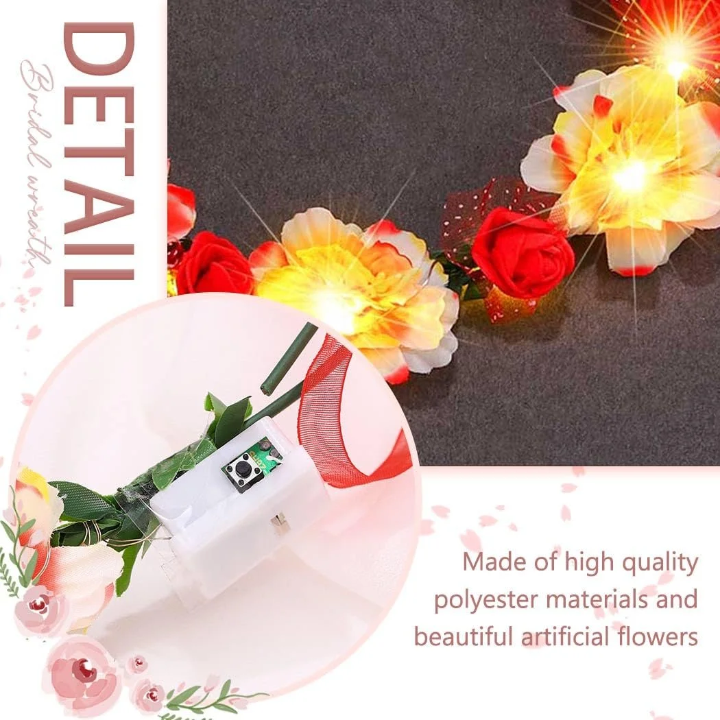 Вінок зі світлодіодними квітами Zoestar, червоний, один розмір, фото №4