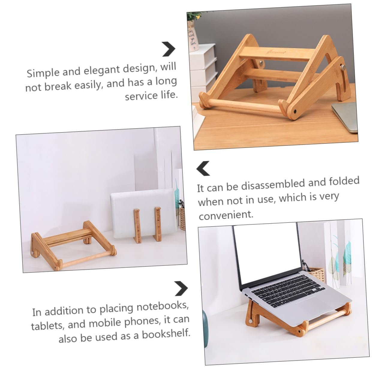 Вертикальна Підставка для Ноутбука Дерев'яна Регульована по Висоті Ергономічна з Полицею для Ручок Багатофункціональна, фото №3