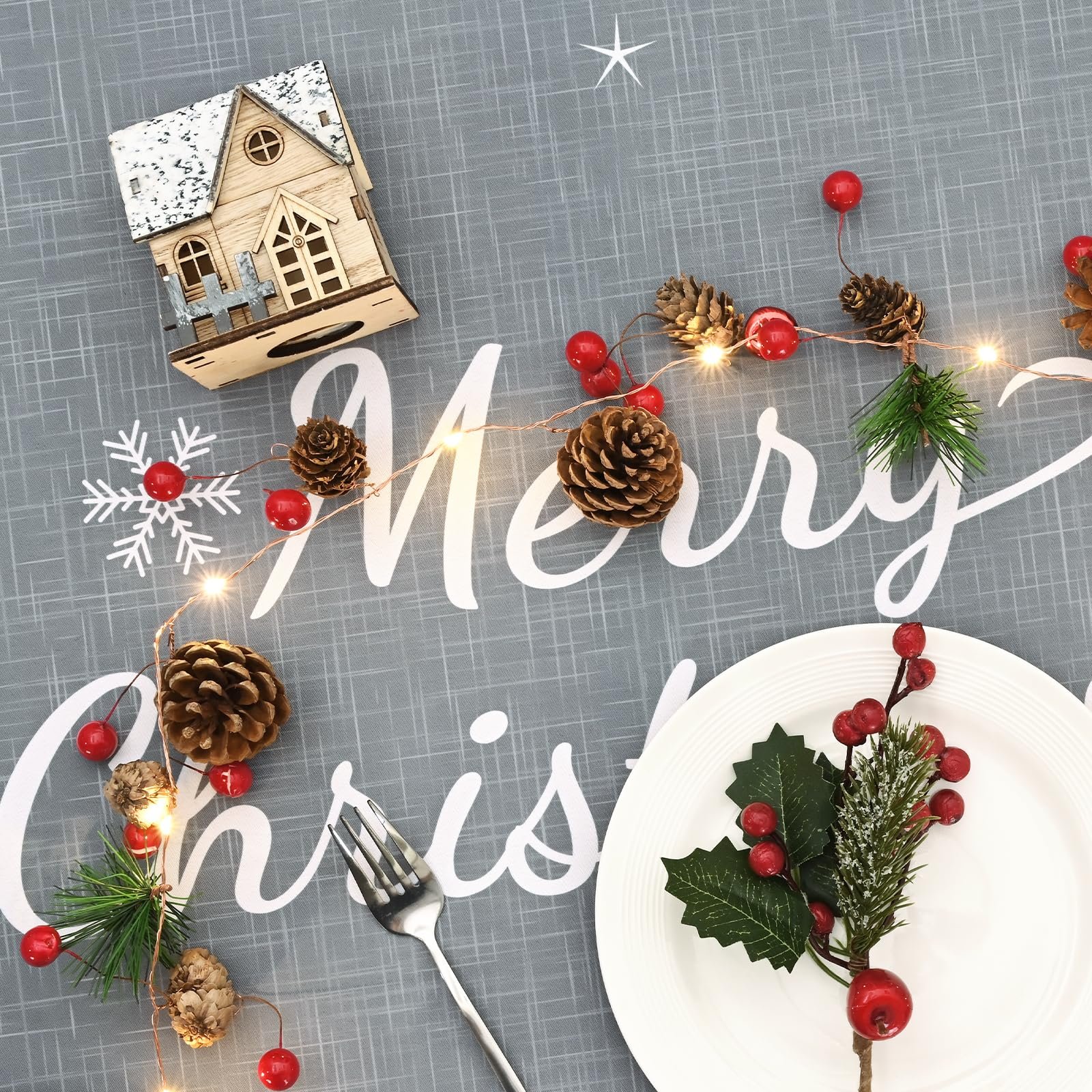 Скатертина Alishomtll Christmas квадратна водовідштовхувальна 140 x 140 см Grey, фото №4