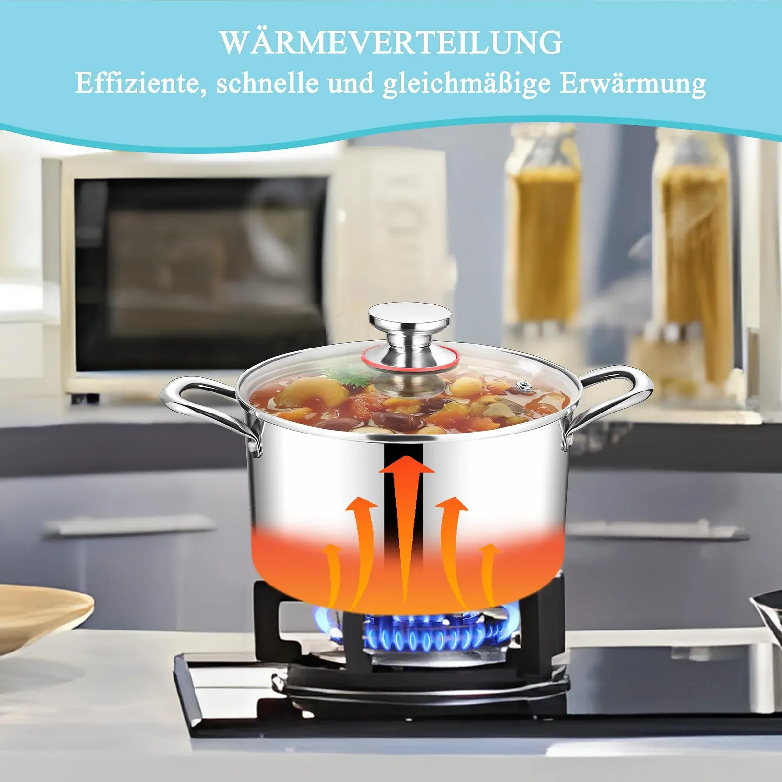 Кастрюля HaWare 20 см Индукционная из 3-слойной нержавеющей стали, фото №6