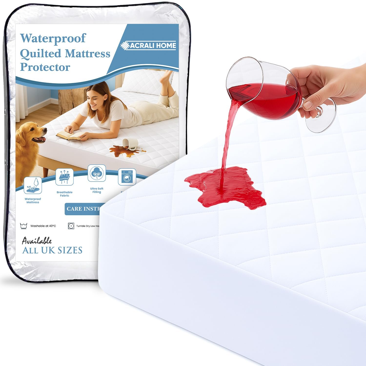 Наматрацник Acrali Home Quilted Waterproof King Size Багатошаровий Суперпоглинаючий Нековзний З Еластичною Спідницею, Можна Прати в Машинці Антиалергенний Дихаючий, фото №1