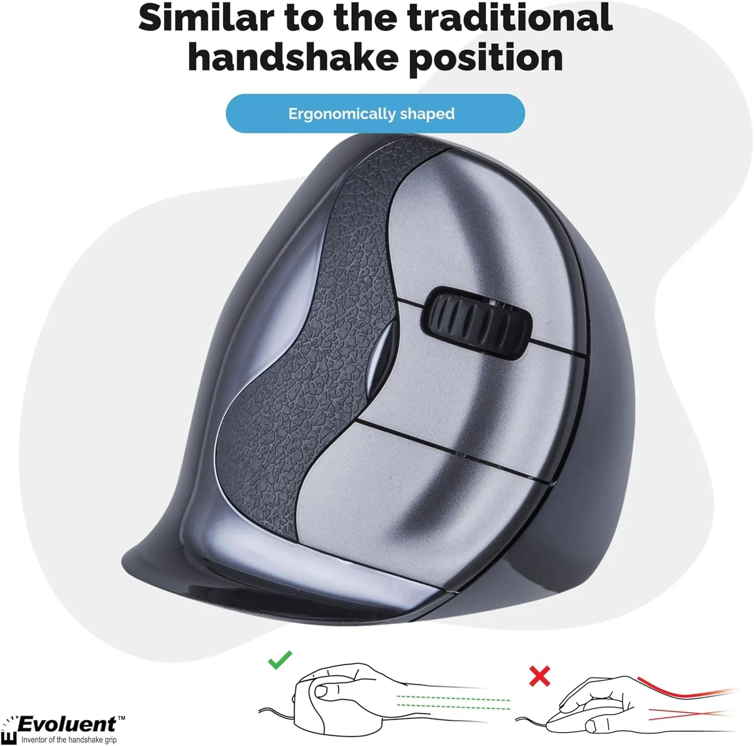 Безпровідна мишка Evoluent VM4R / 2600 DPI / 6 кнопок / Чорно-Сіра, фото №3 Безпровідна мишка Evoluent VM4R / 2600 DPI / 6 кнопок / Чорно-Сіра, фото №3