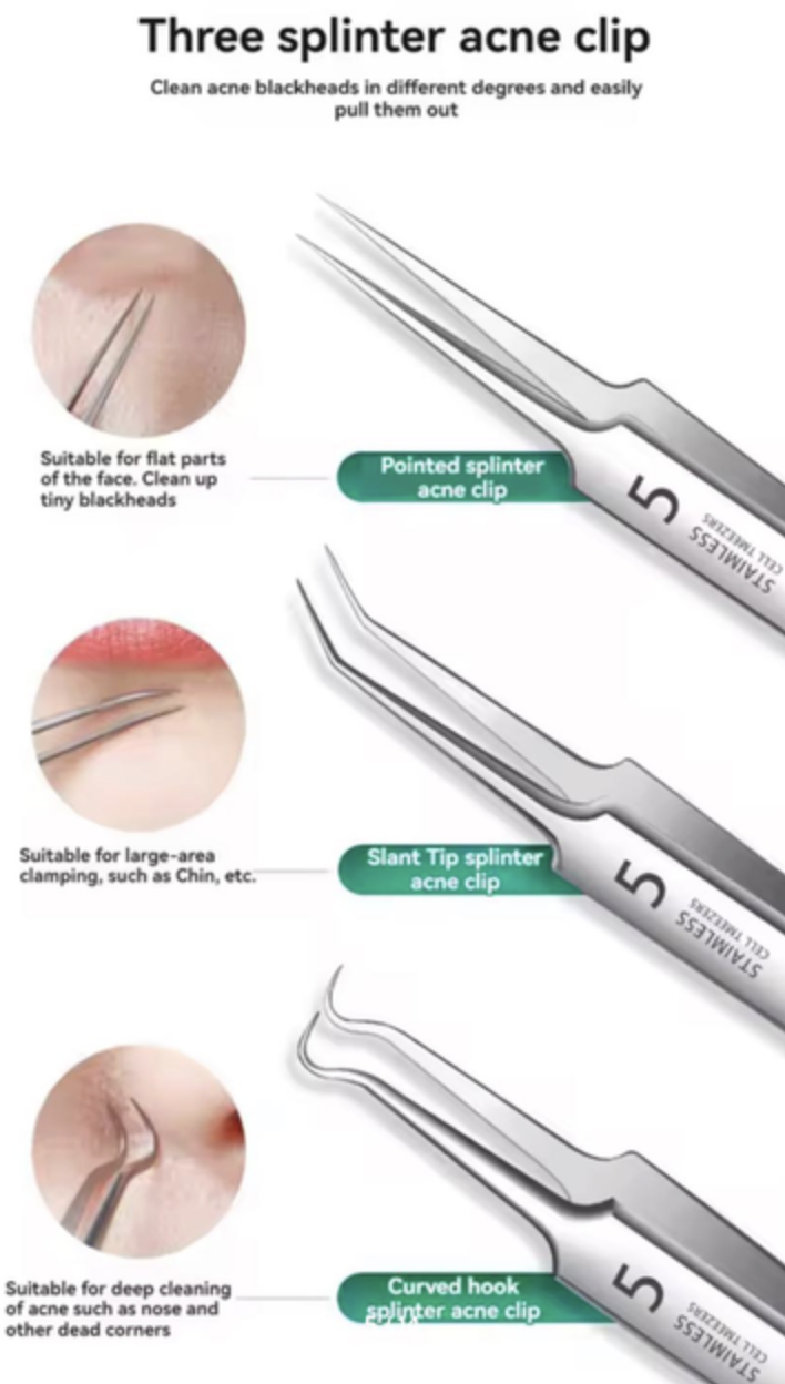 Набір інструментів для очищення обличчя та тіла, видалення прищів, вугрів і акне, 8 штук Сріблястий, фото №8