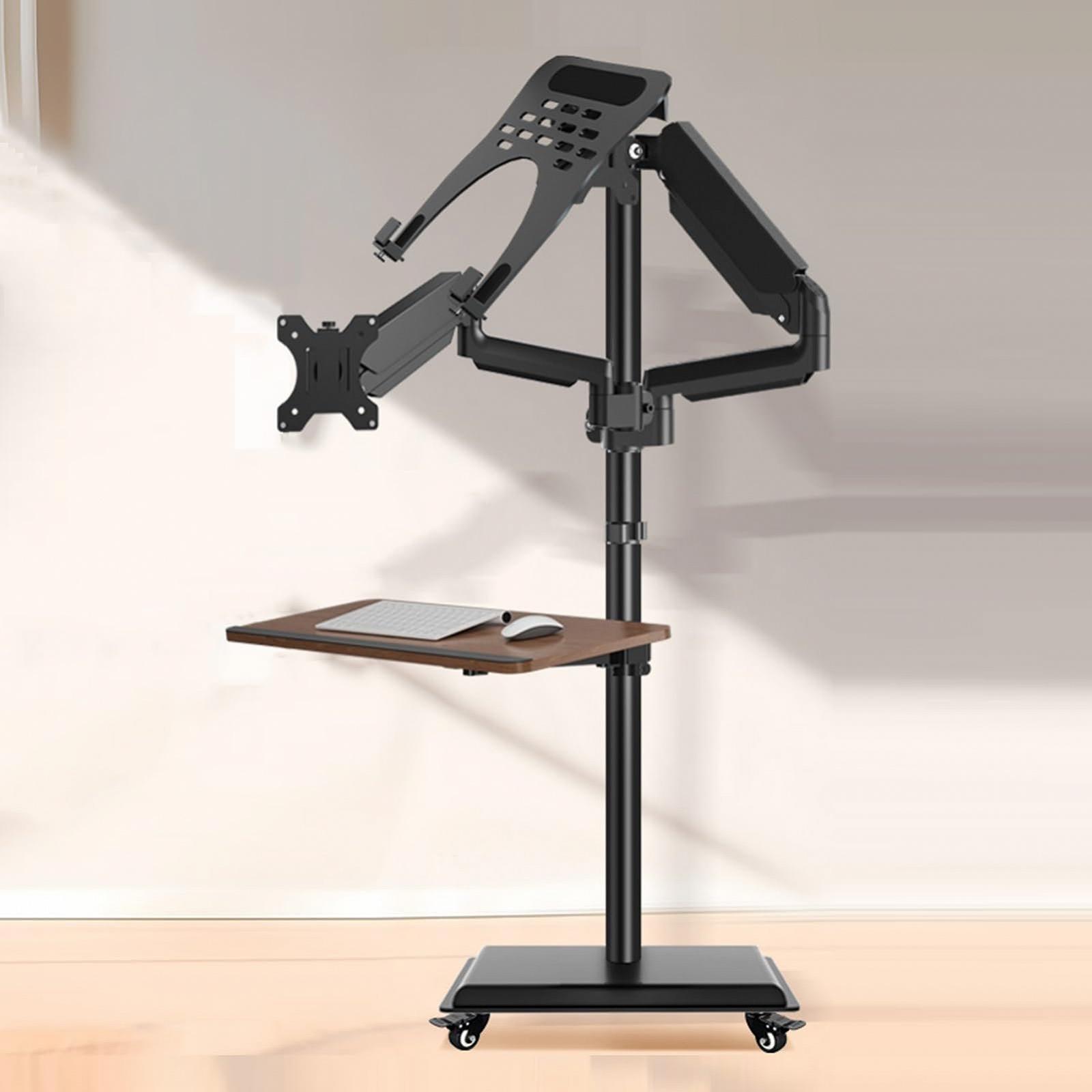Напольная Стойка для Ноутбука, Подвижная Платформа с Двумя Экранами, Напольная Компьютерная Стойка из Стали, для Офиса, Дома, Открытого Воздуха, фото №7