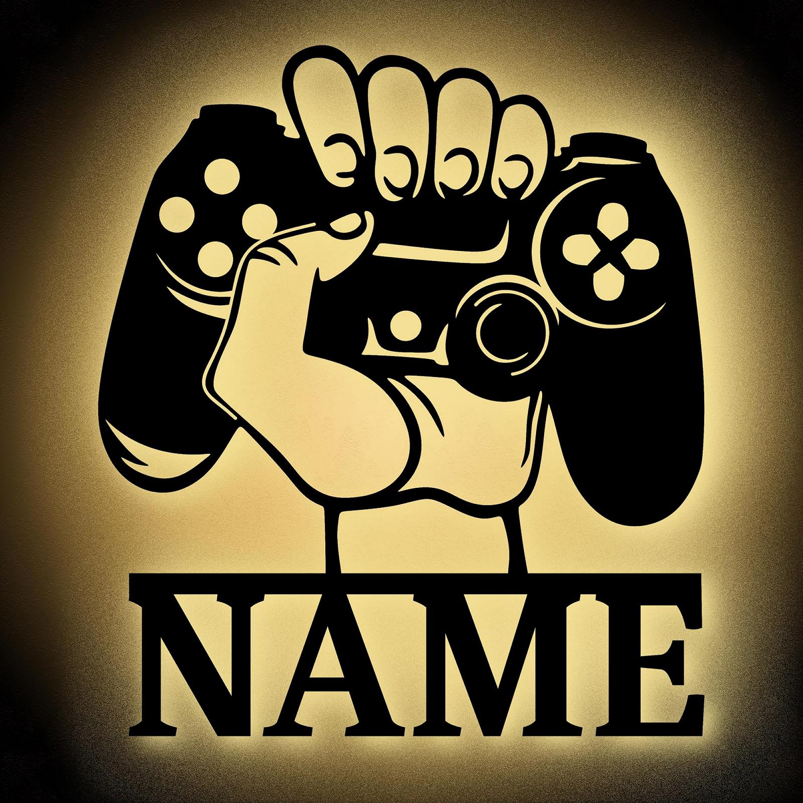 Світильник Urhome LED Hand Mood Light Теплий білий - Ім'я Персоналізовано - Дерев'яне освітлення кімнати Геймер Лампа Знак Декор для стін дітей хлопців чоловіків ПК Консоль Гравець, фото №1