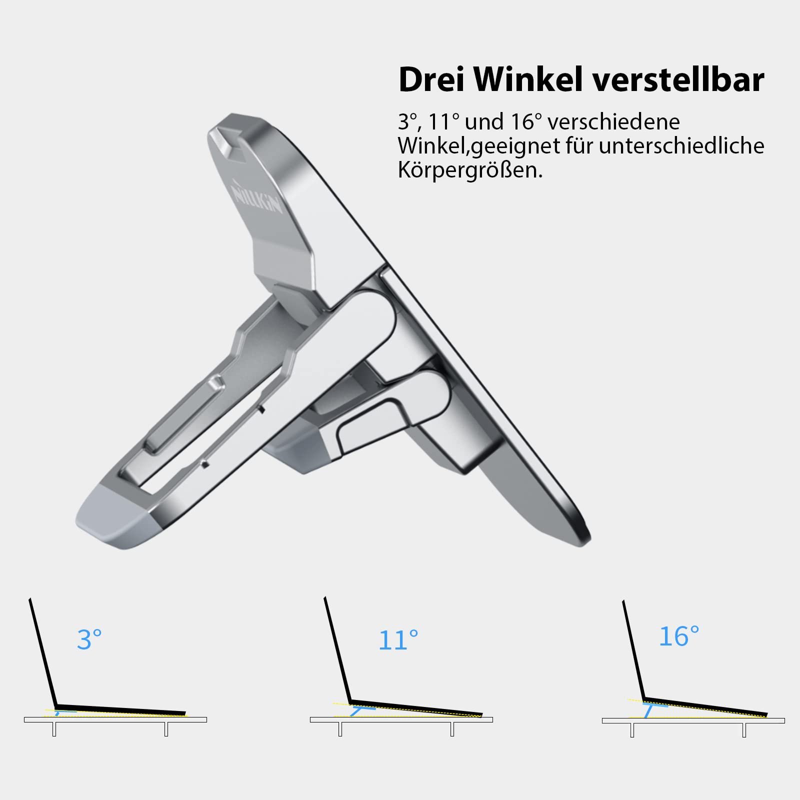 Підставка для клавіатури Nillkin, складна невидима для клавіатури, регульовані ніжки для ноутбука з нековзною силіконовою підкладкою, сумісна з усіма ноутбуками/MacBook/ноутбуками/клавіатурами, срібна, фото №6