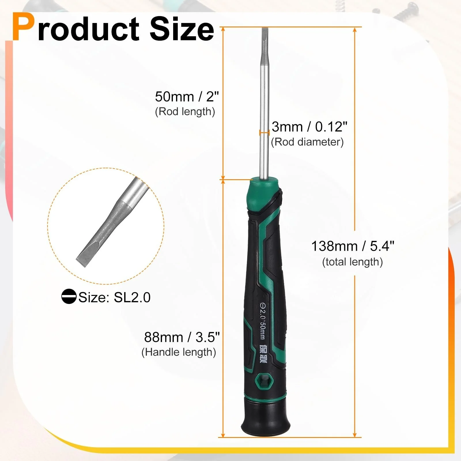 Прецизійна викрутка sourcing map SL2.0 шліцова магнітна S2-сталь 13,7 см, фото №2