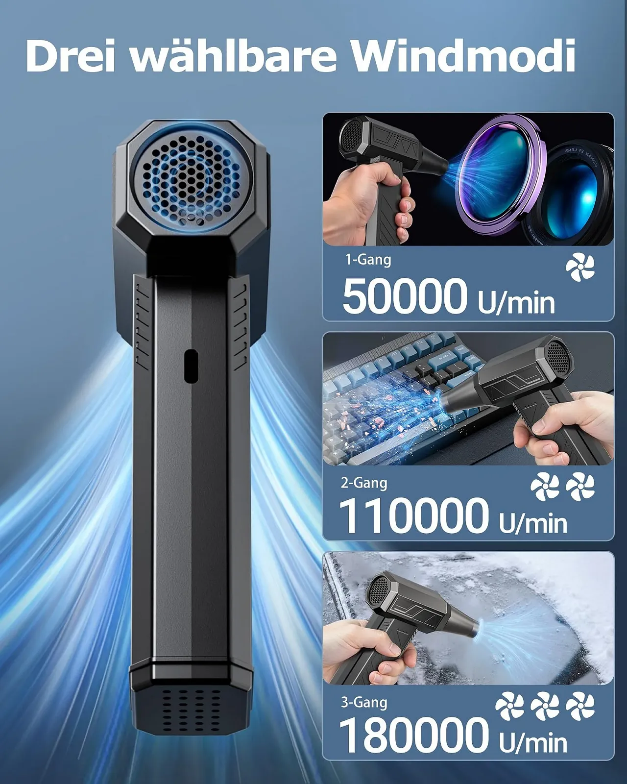 Электрическая воздуходувка FLOWood 180,000 RPM 10000 mAh Универсальная, фото №3 Электрическая воздуходувка FLOWood 180,000 RPM 10000 mAh Универсальная, фото №3