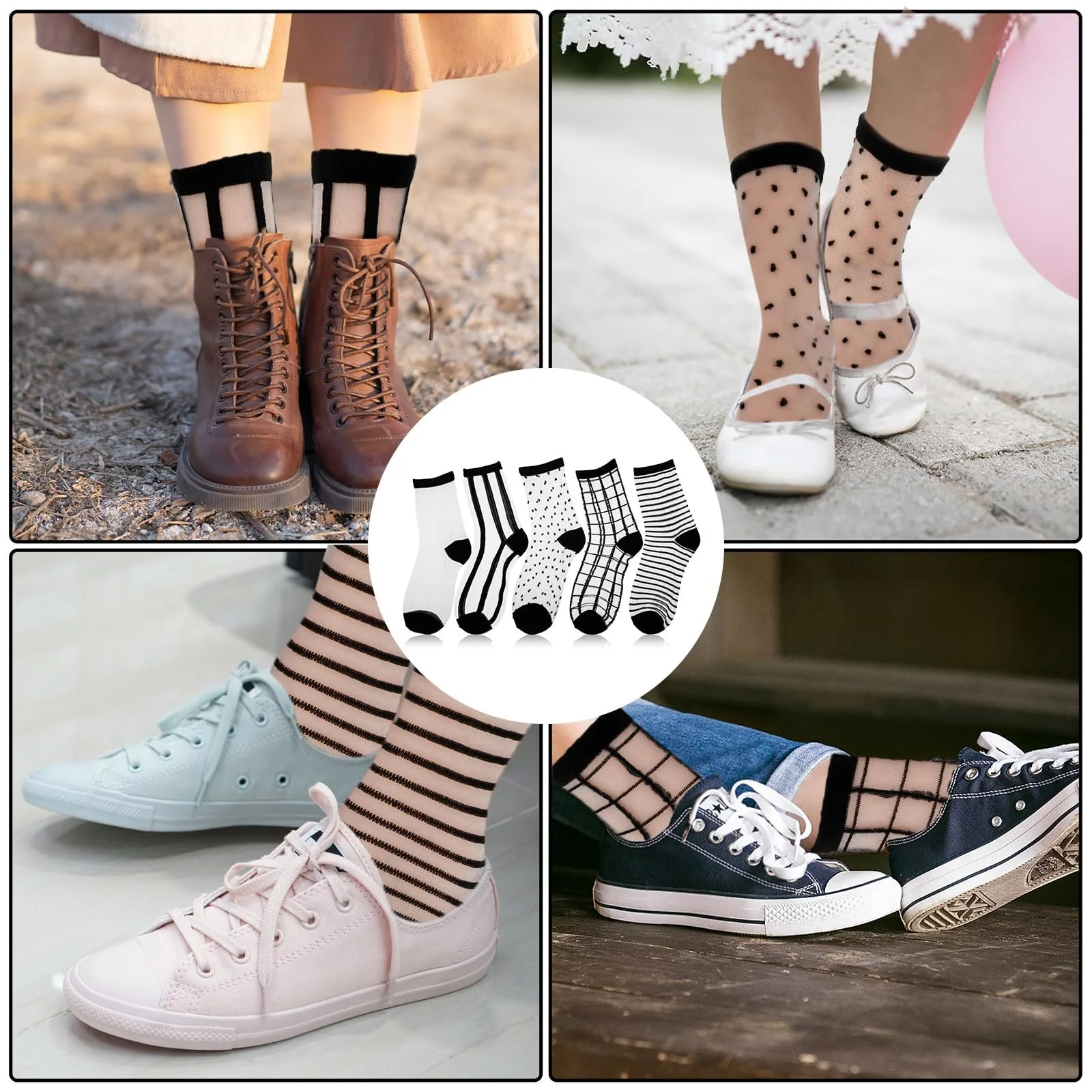 Шкарпетки Lusofie з рюшами, 5 пар, жіночі тонкі панчохи, фото №7