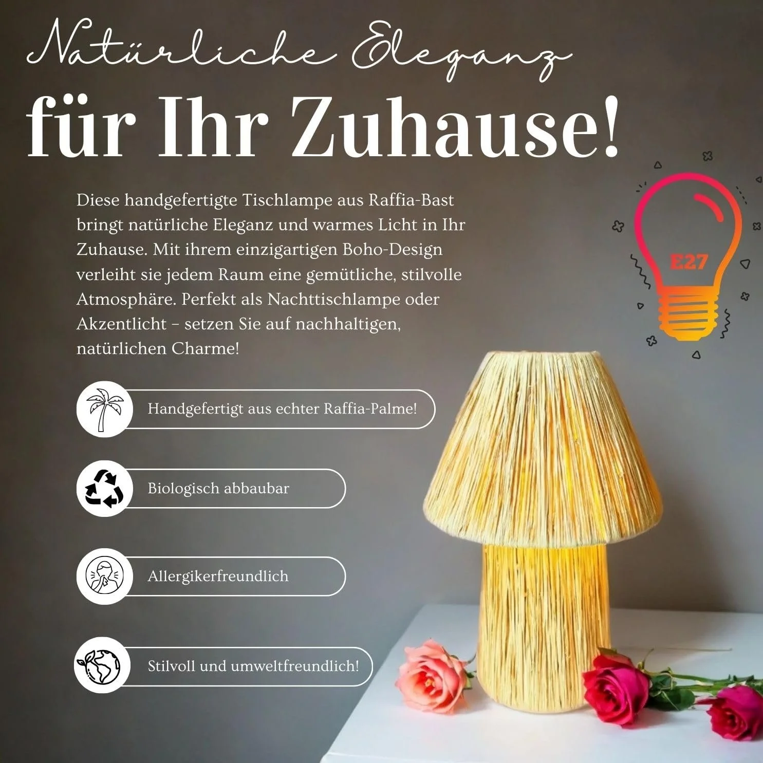 Настільна лампа Marrakech Morjan Boho рафія 40 см E27 Бежева, фото №4