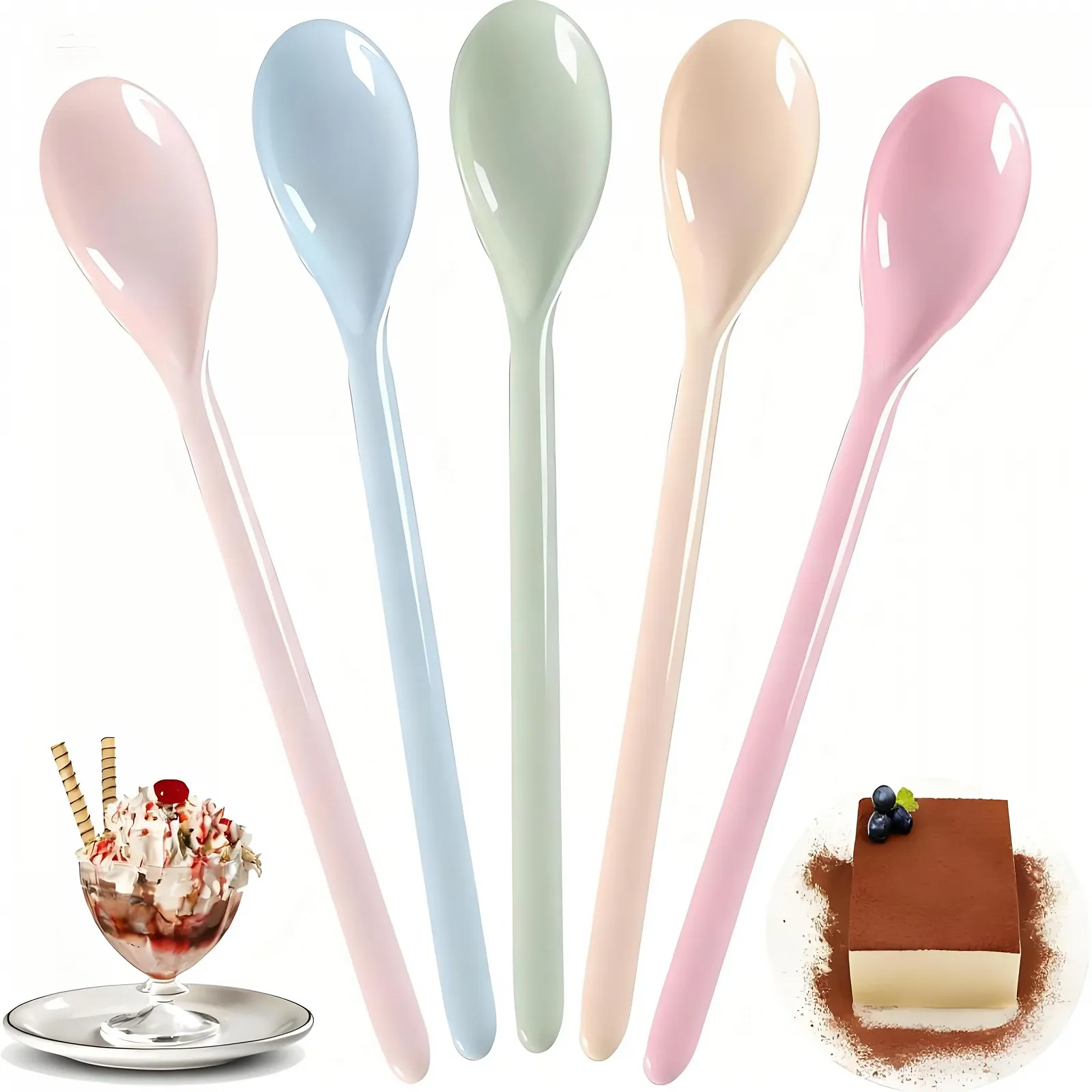 Набір пластикових ложок (5 шт.), дитяча ложка із захистом від падіння, довга, фото №1