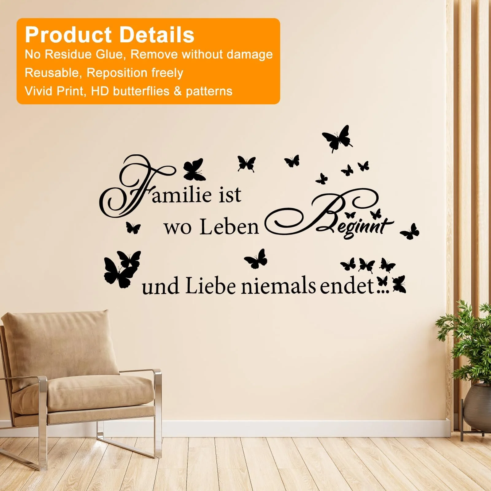 Наклейка на стіну Modern Black Butterflies with Quotes 90 x 34 см, фото №3