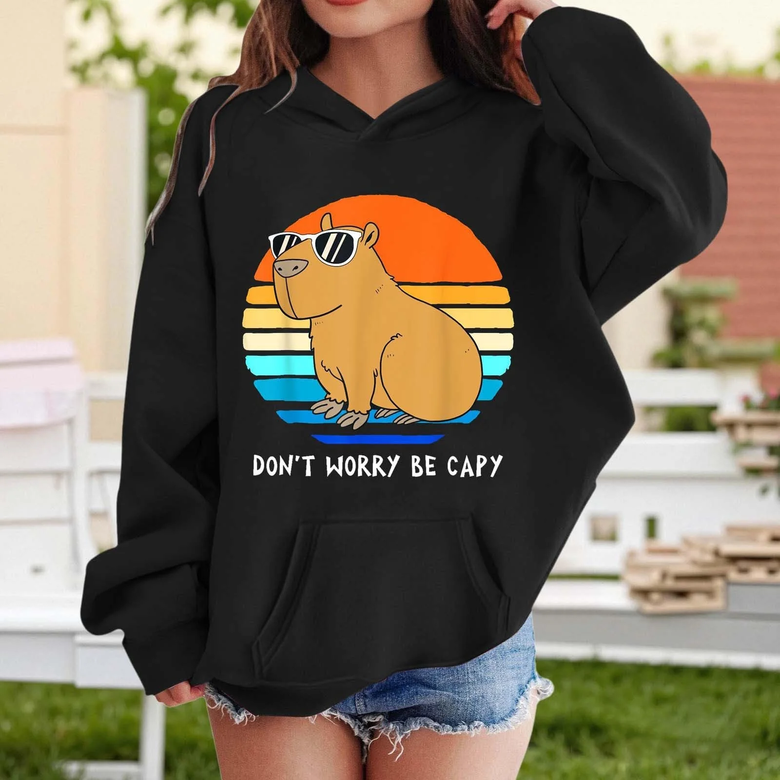 Толстовка с капюбарой для девочек, Худи с длинными рукавами и карманом, Удобный зимний стиль для подростков, фото №3