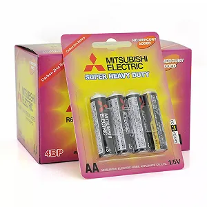 Батарея Super Heavy Duty MITSUBISHI 1.5V AA/R6PU, 4pcs/card, 48pcs/inner box 576pcs/ctn