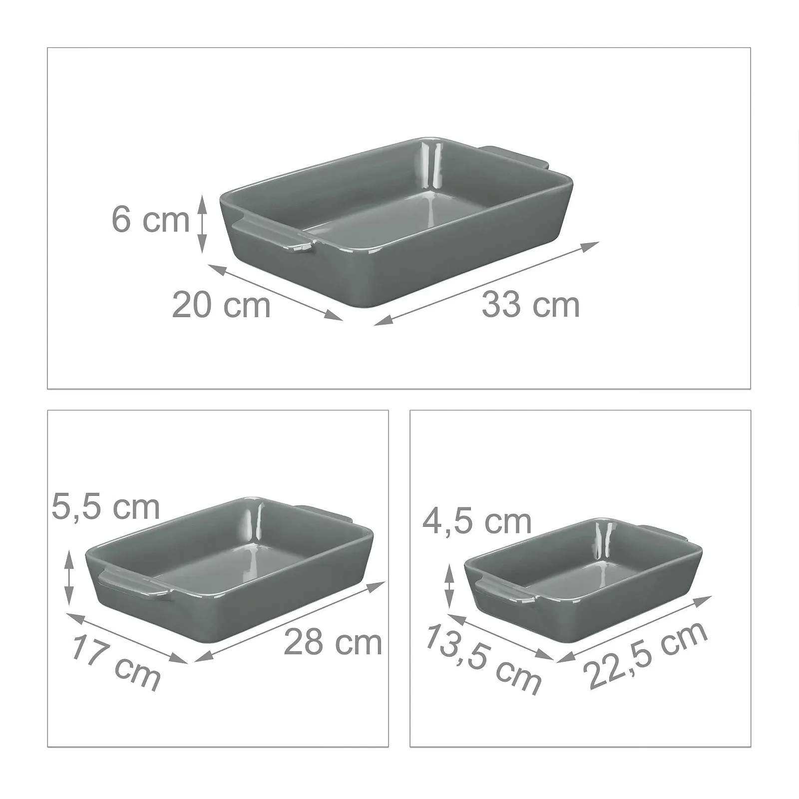 Набір форм для запікання Relaxdays 3 шт. Квадратні Сірі Кераміка, фото №2