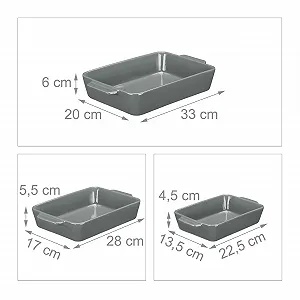 Набір форм для запікання Relaxdays 3 шт. Квадратні Сірі Кераміка synthetic.ua - Фото 1