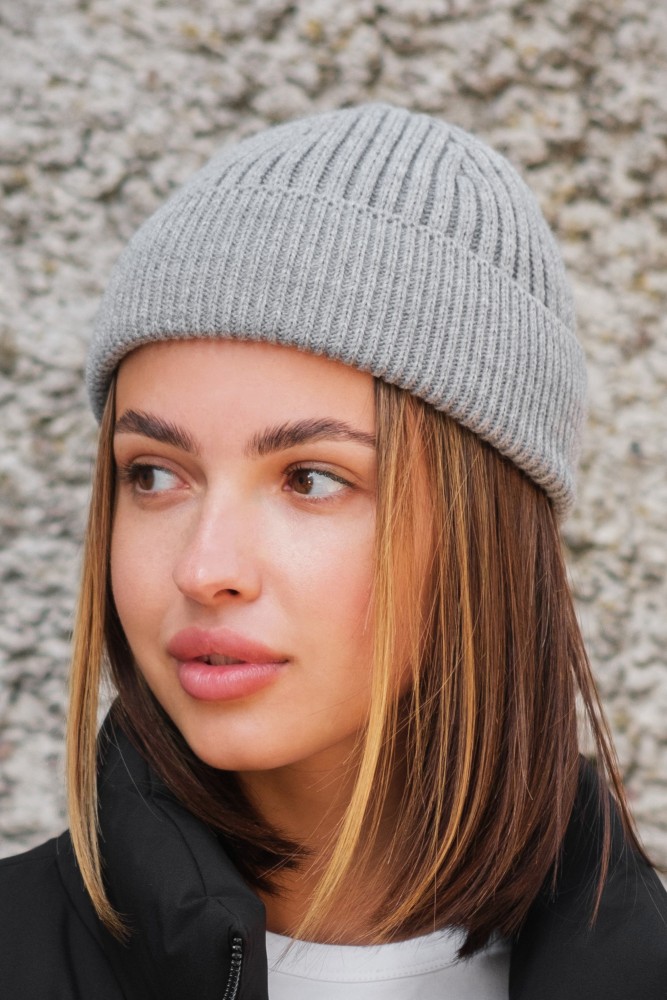 Утеплена трикотажна шапка біні докер на флісі Without Gvido gray, фото №5