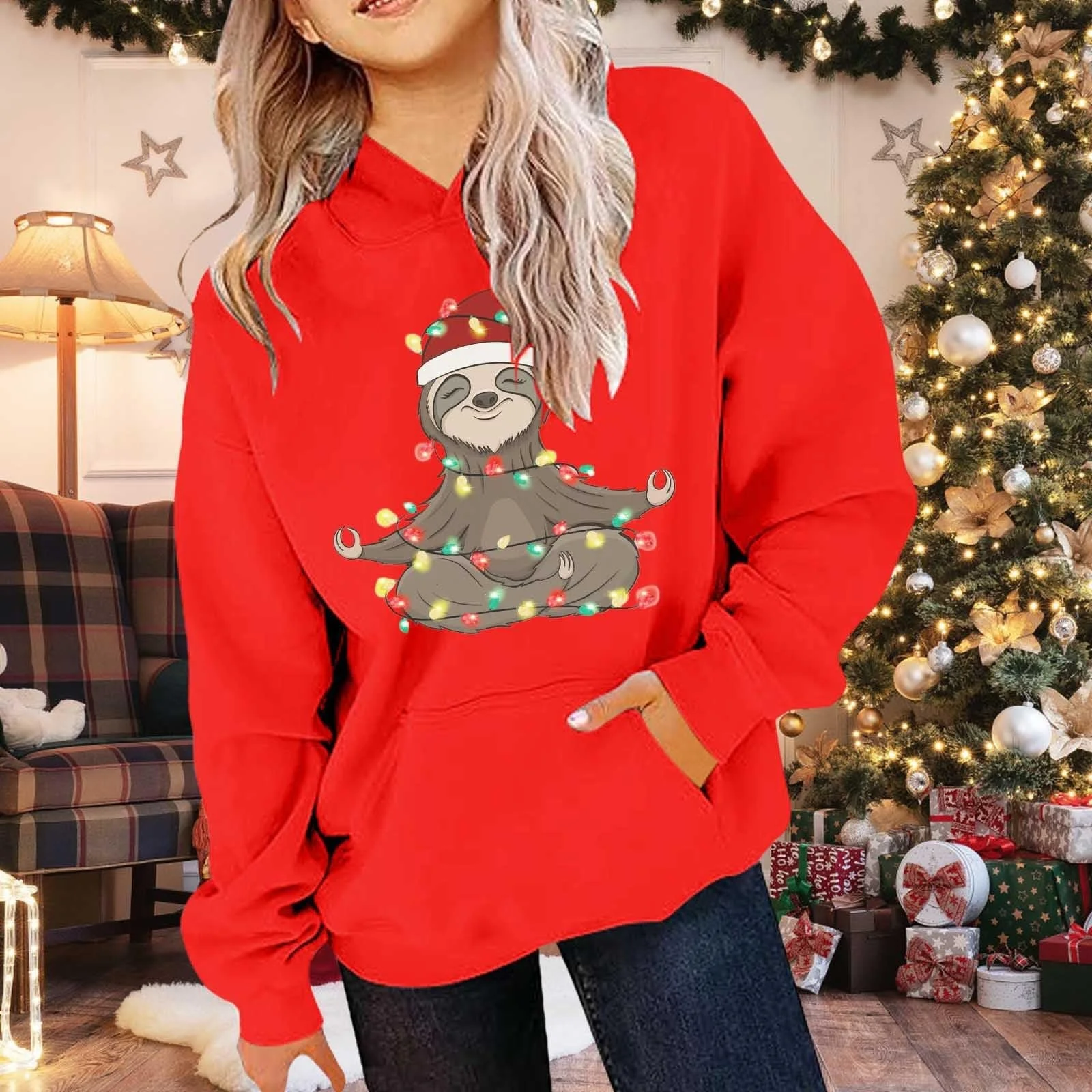 Джемпер Generisch Рождественский ленивец для девочек, милый рождественский ленивец, рождественский джемпер с круглым вырезом, детская одежда для празднования, фото №3