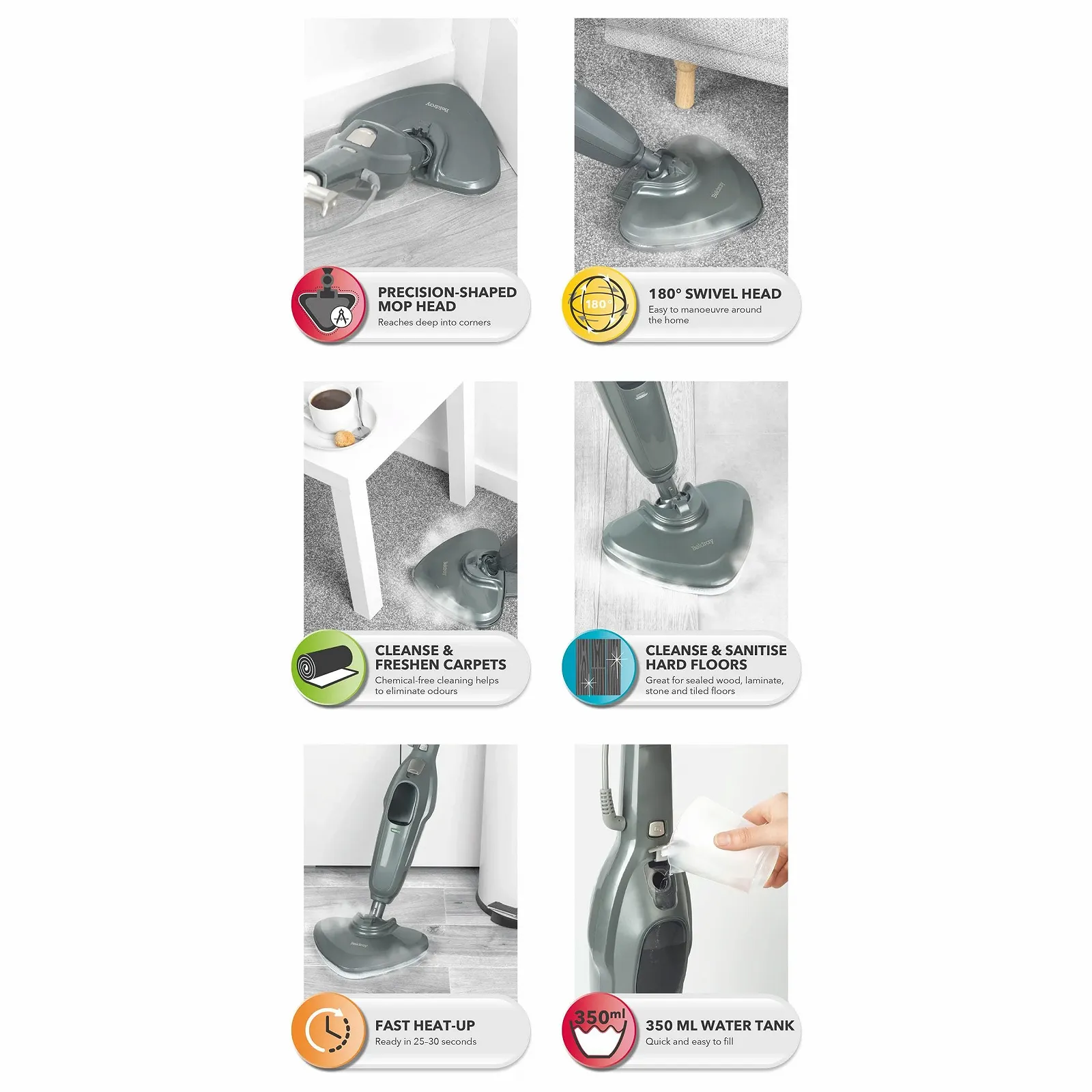 Парова швабра Beldray Clean & Refresh BEL01986VDE 1300W 350 мл, фото №7 Парова швабра Beldray Clean & Refresh BEL01986VDE 1300W 350 мл, фото №7