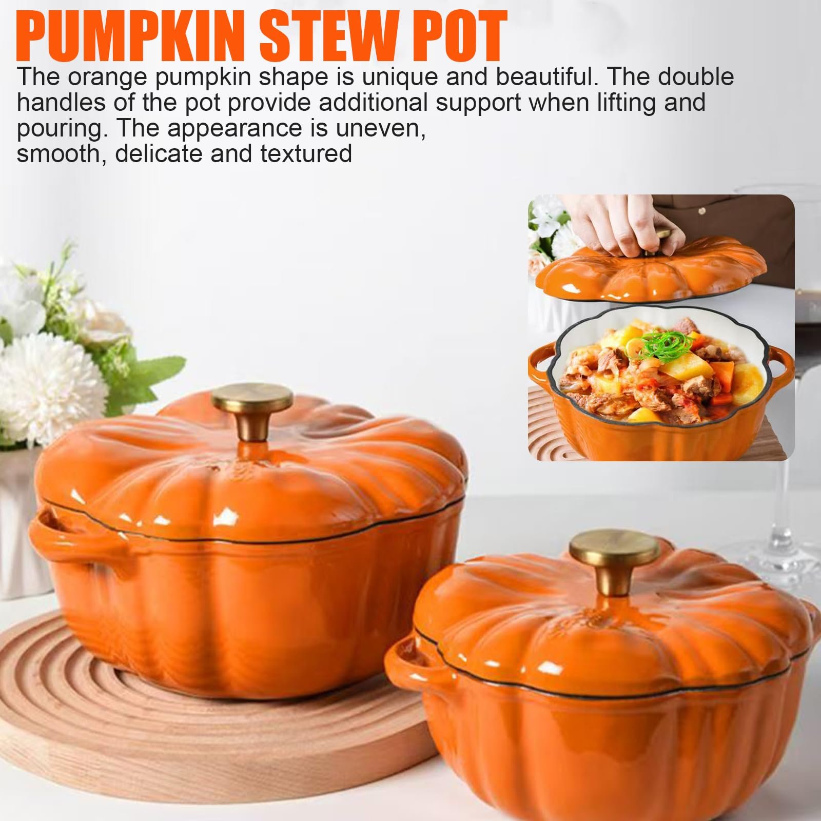 Гусятниця-гарбуз Сотейник B Керамічна чавунна з кришкою 20 cm, фото №5