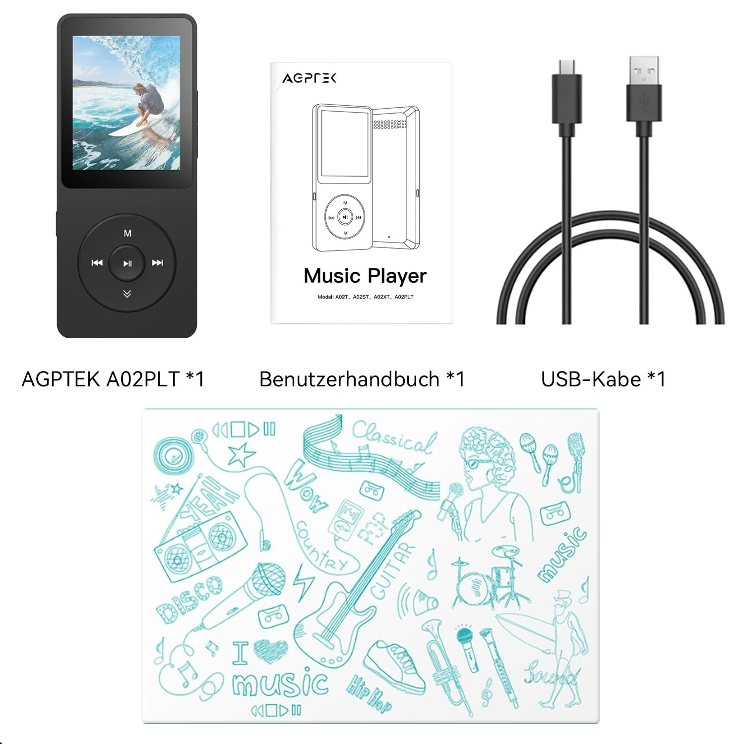 MP3-плеєр AGPTEK 64 ГБ Bluetooth 5.3 зі спікером, 40 годин роботи від батареї, маленький і класичний спортивний MP3 з екраном 1,8 дюйма, FM-радіо (без навушників), Чорний, фото №11