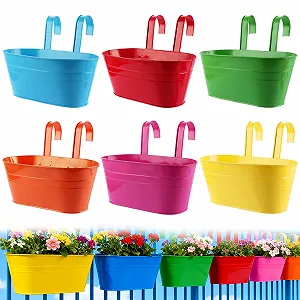 Набор подвесных цветочных горшков DAJAVE Металлические 6 шт. (Синий + Зеленый) - Фото 1