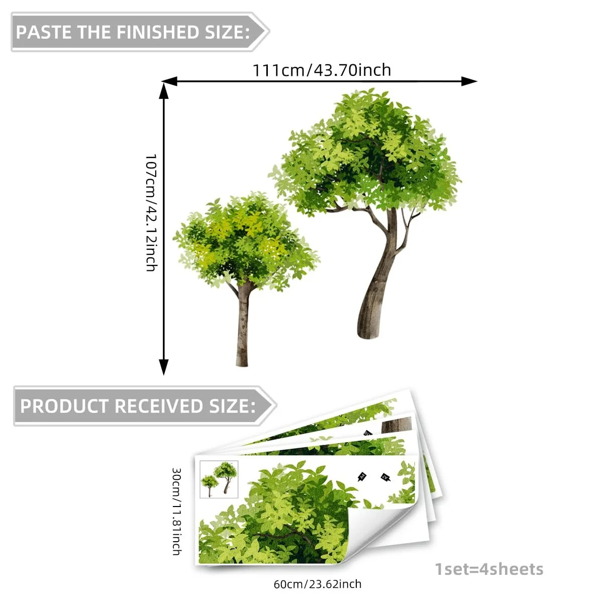Настінна наклейка Runtoo Large Tree Green Plants Forest самоклейна, фото №5
